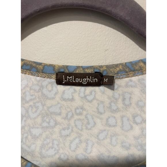 J McLaughlin Women’s Blue Tan Animal Print‎ Leopard 3/4 Sleeve Top Shirt Medium - Picture 2 of 5